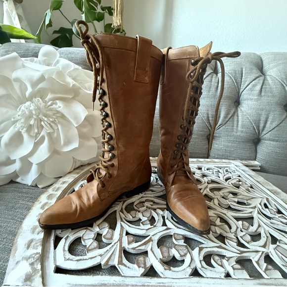 Seychell Brown Leather Lace Up Boots Women’s 5.5 - Picture 1 of 10